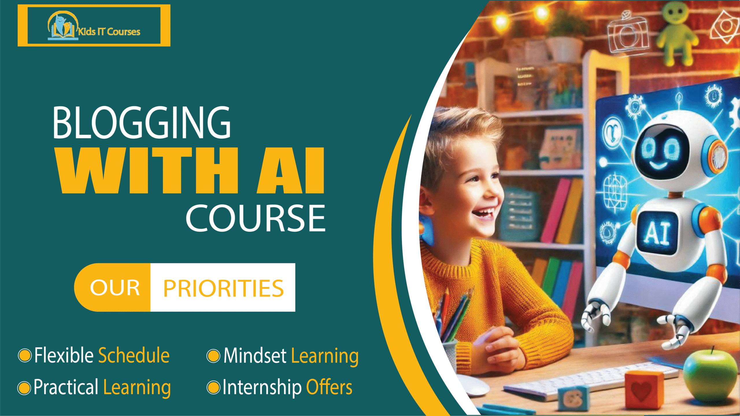 Blogging with AI for kids. Learn blogging using AI. Blogging basics for children. Kids blog writing with AI tools. AI editing and content tips.