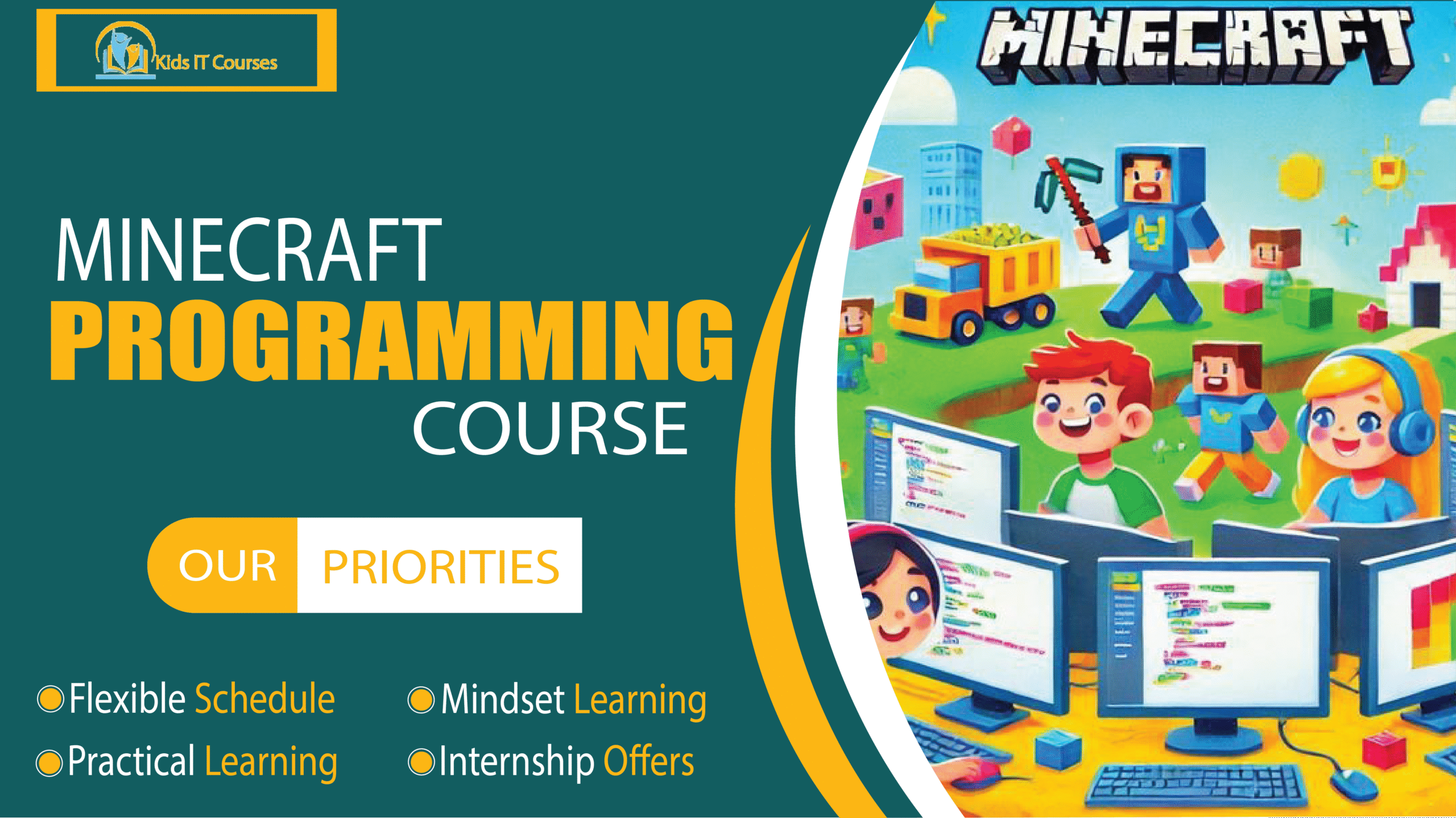 Minecraft programming for kids. Learn coding with Minecraft. Minecraft coding course. Kids coding with Minecraft. Minecraft education course.