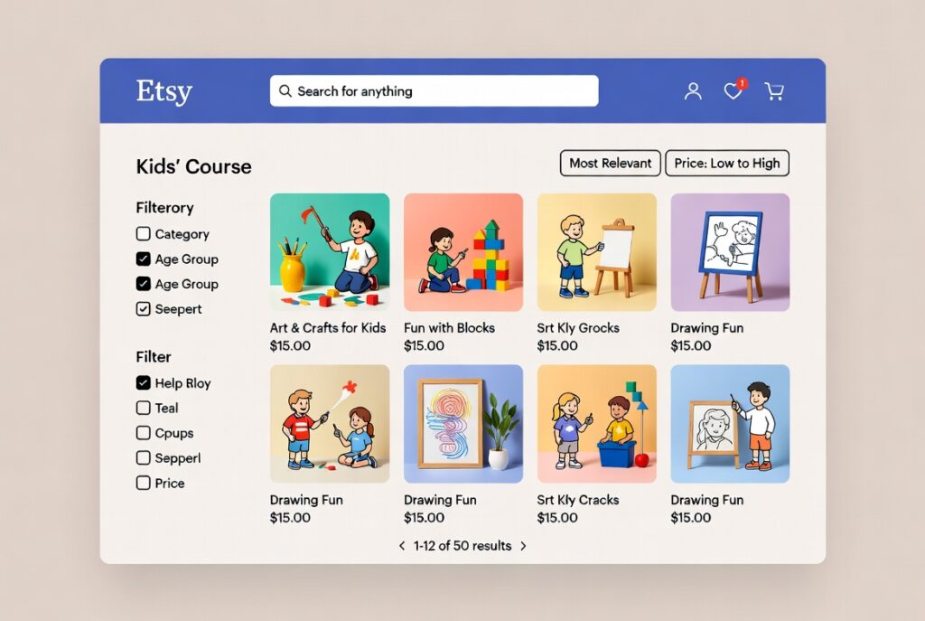 Etsy E Commerce course for kids.